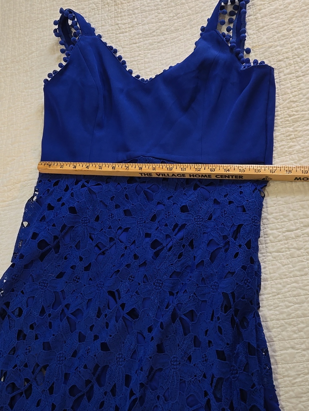 Boston Proper Mixed Media Lace Pom Pom Dress - Blue Womens XL EUC - Picture 7 of 9